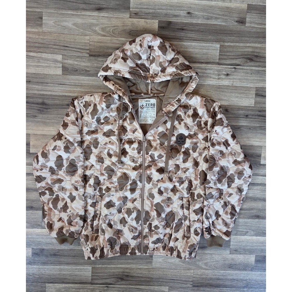 Zero Foxtrot Quilted Woobie Zip Hooded Jacket L Desert Camo Tactical Gorpcore